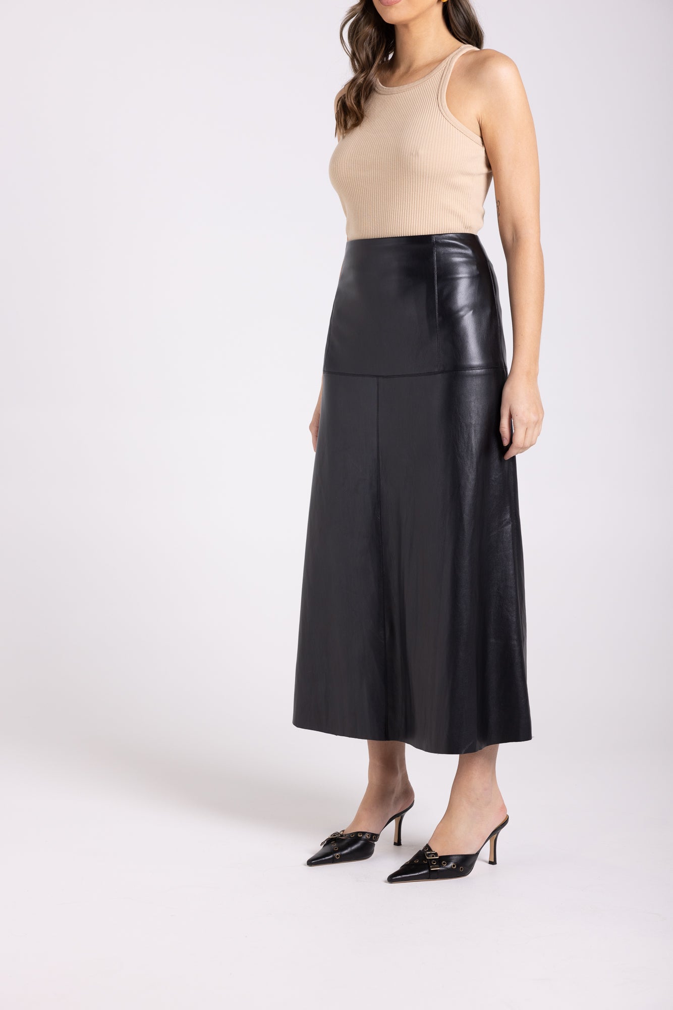 Faux Leather Midi Skirt