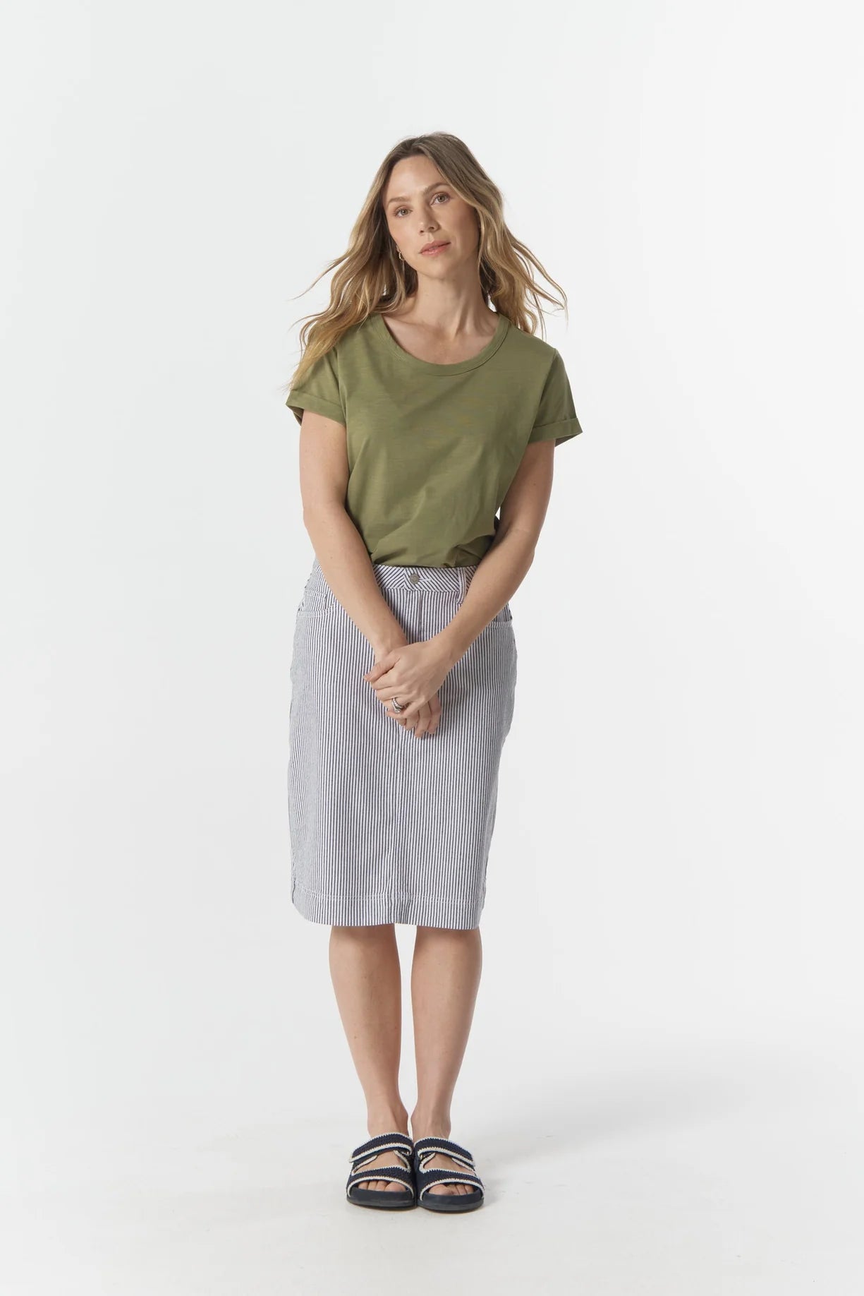 Stripe Knee Length Skirt