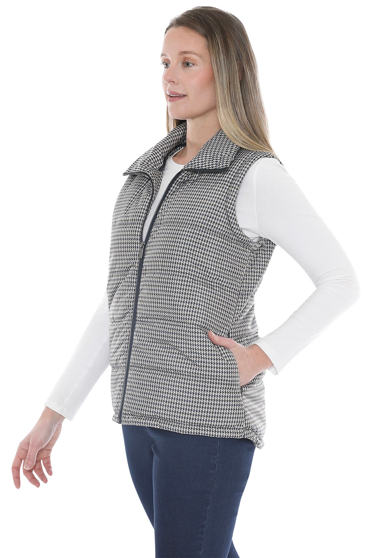 Houndstooth Puffer Vest