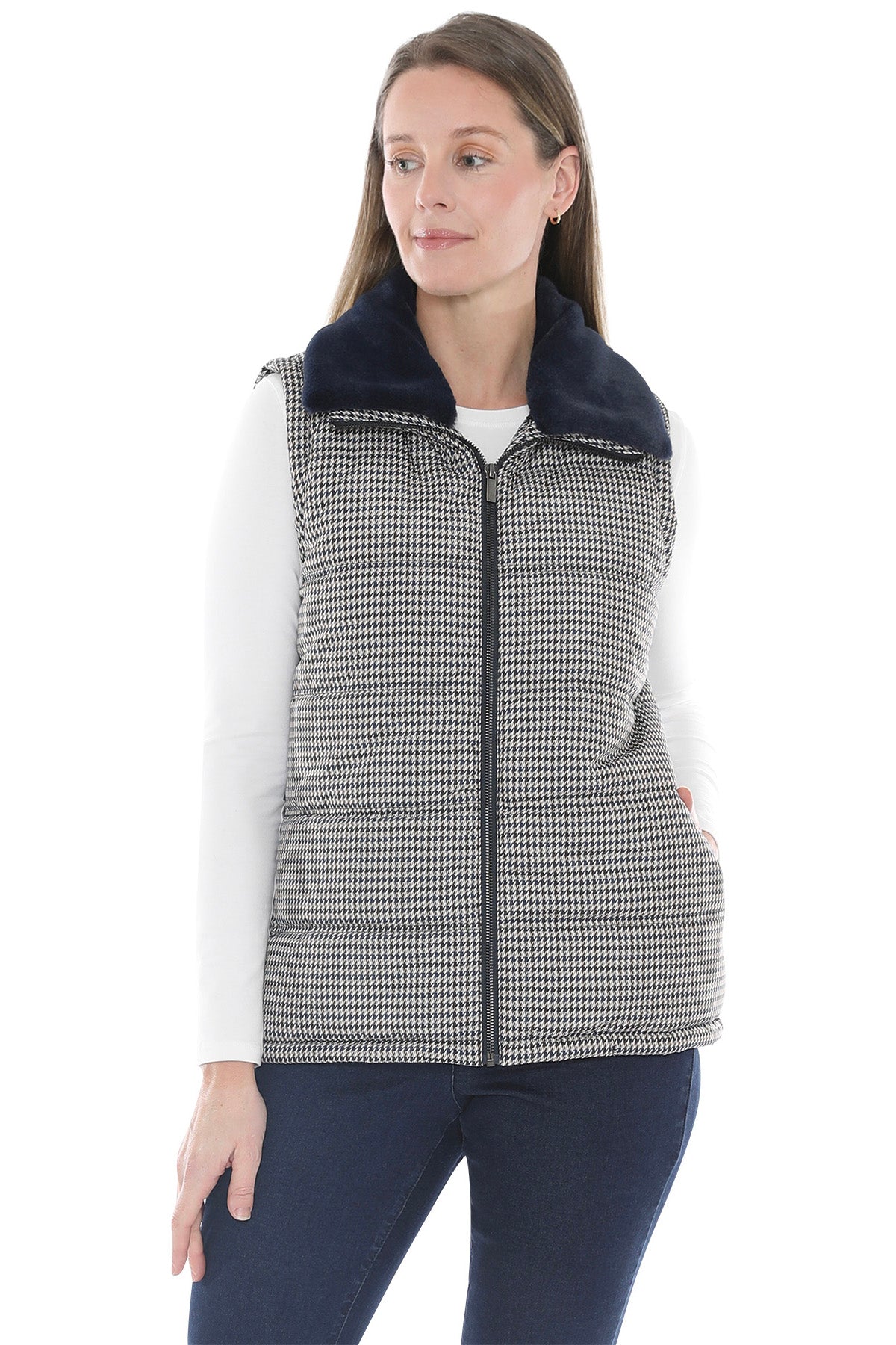 Houndstooth Puffer Vest