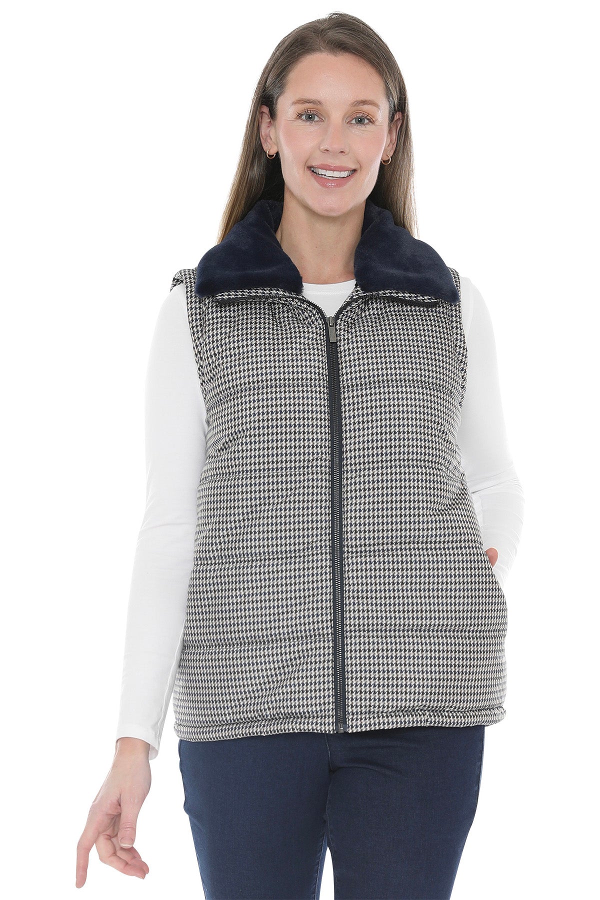 Houndstooth Puffer Vest