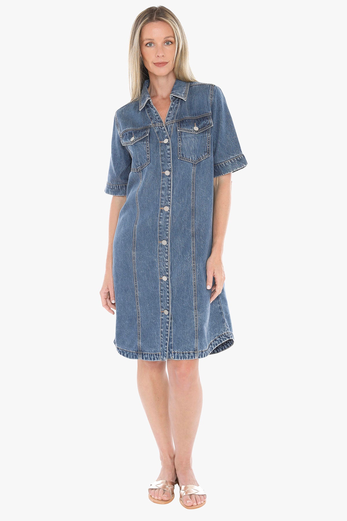 Soft Denim Short Sleeve Dress