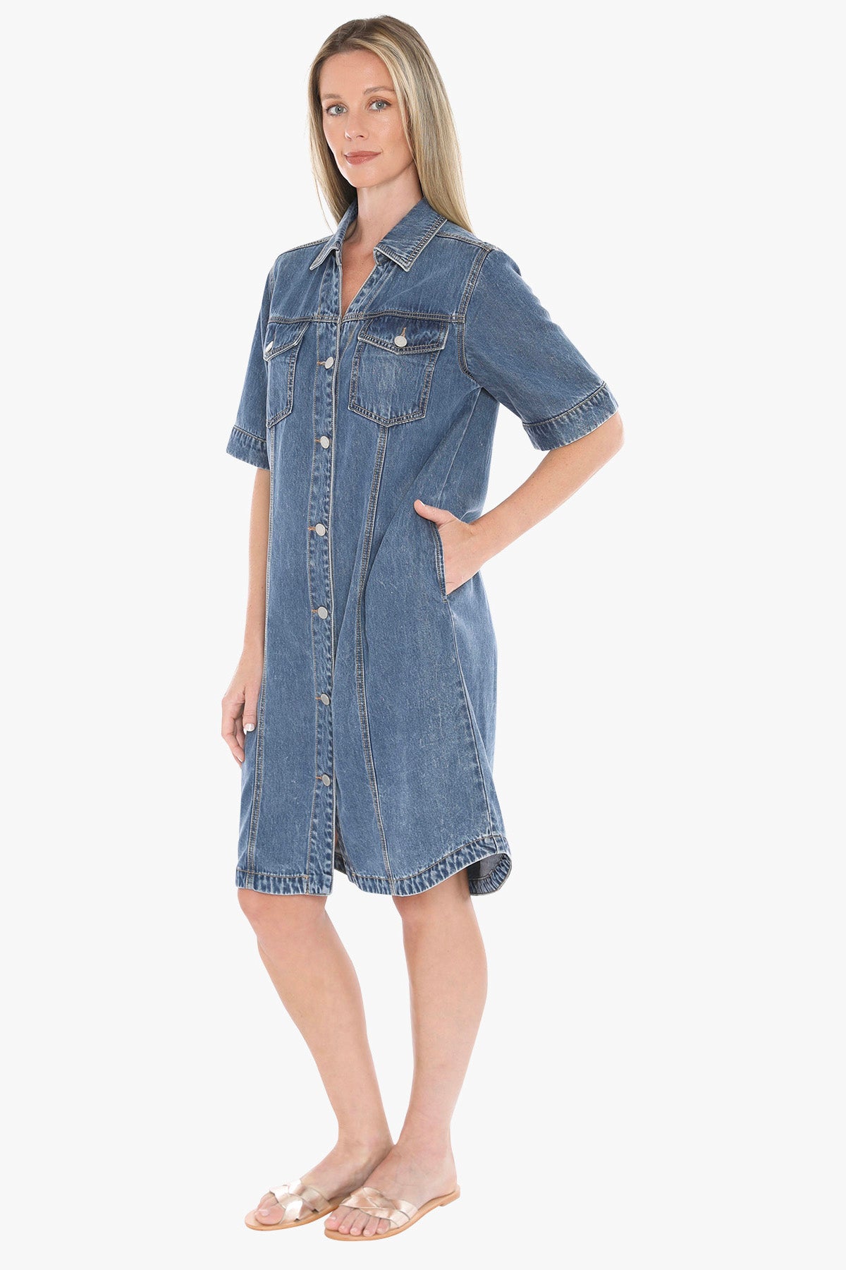 Soft Denim Short Sleeve Dress