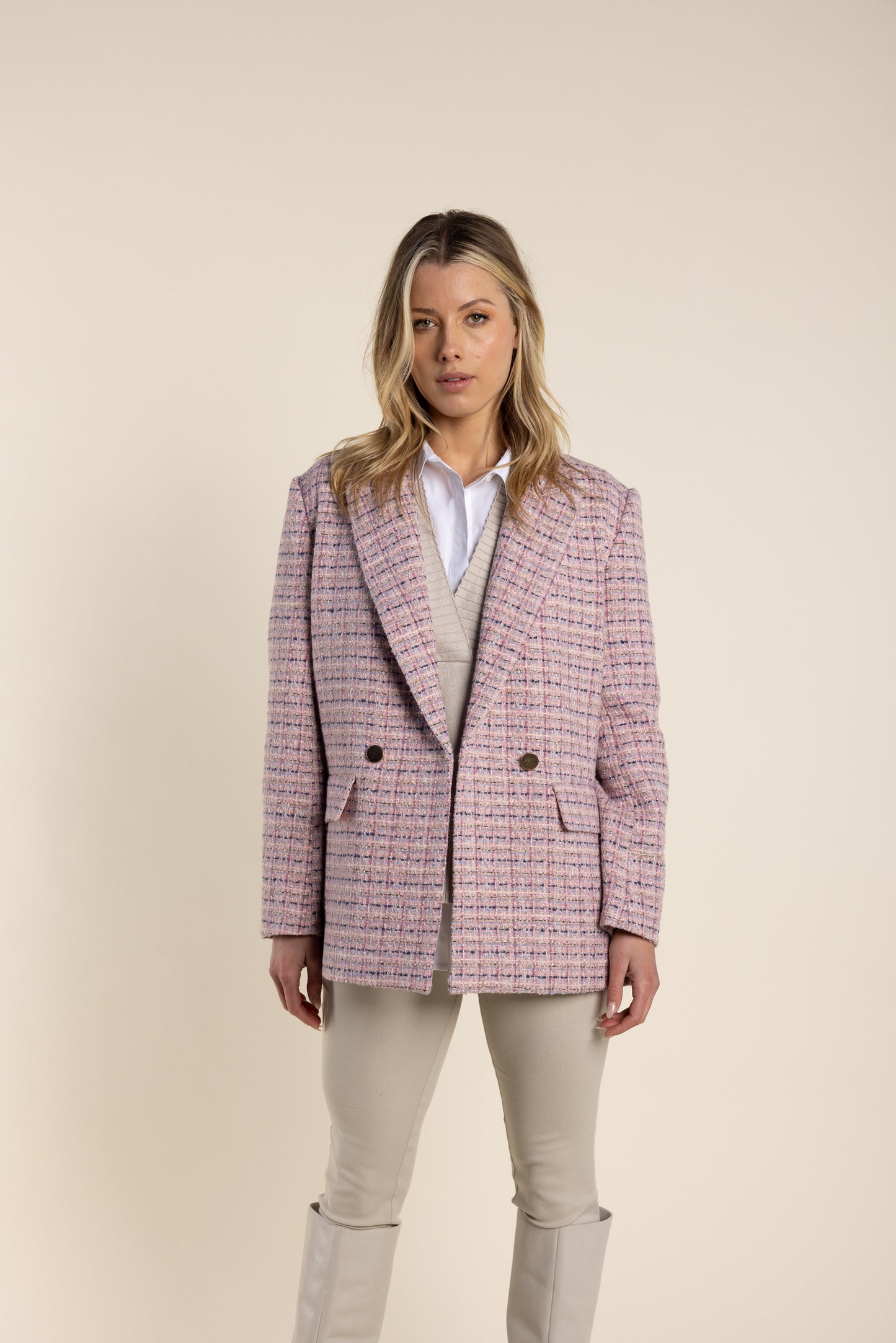 Double Breasted Tweed Blazer