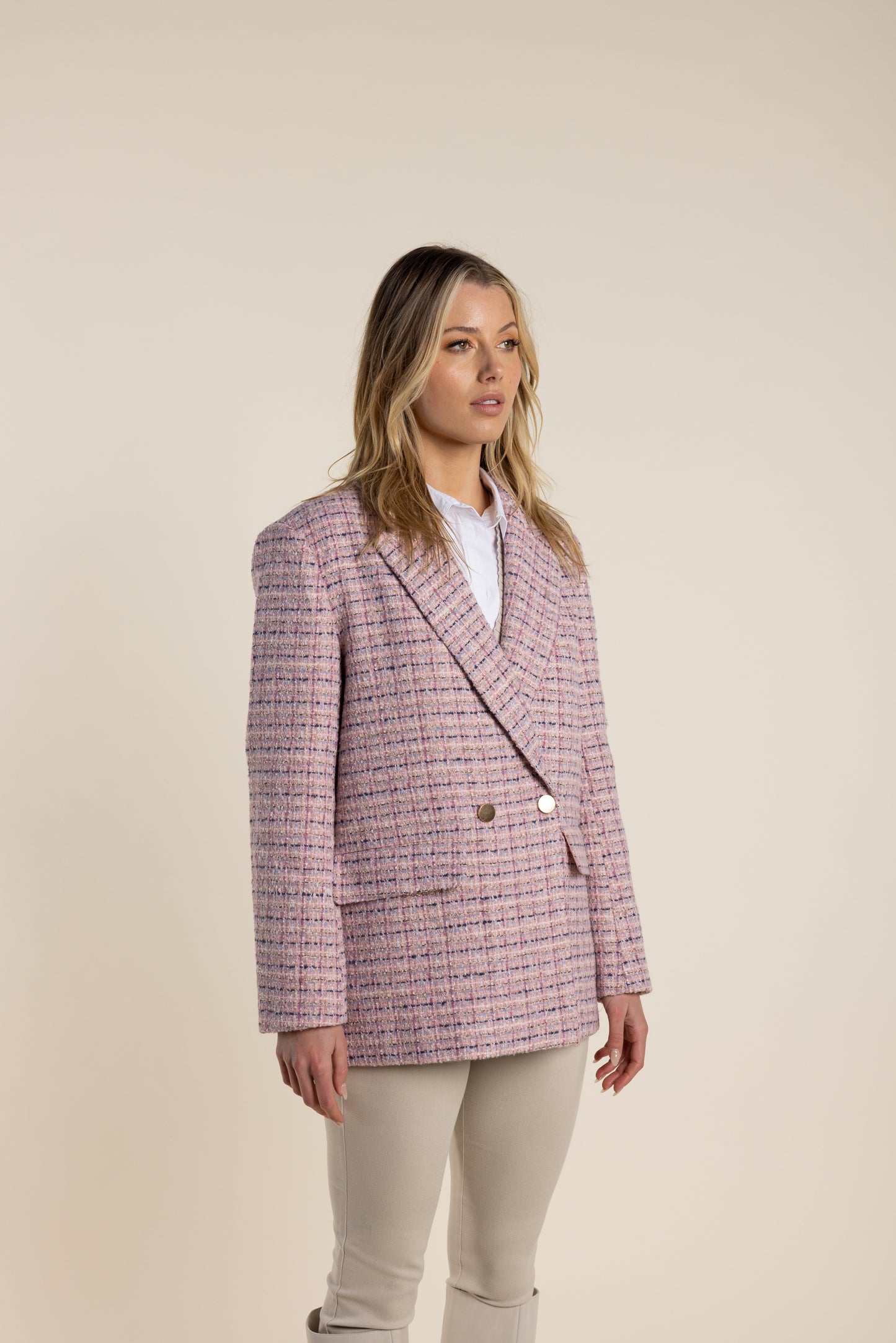 Double Breasted Tweed Blazer