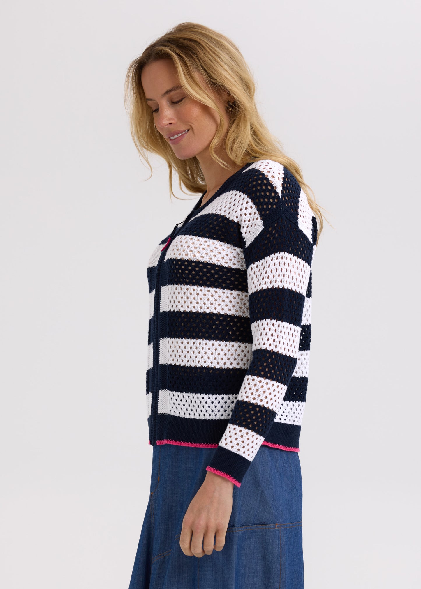 Pointelle Zip Cardi