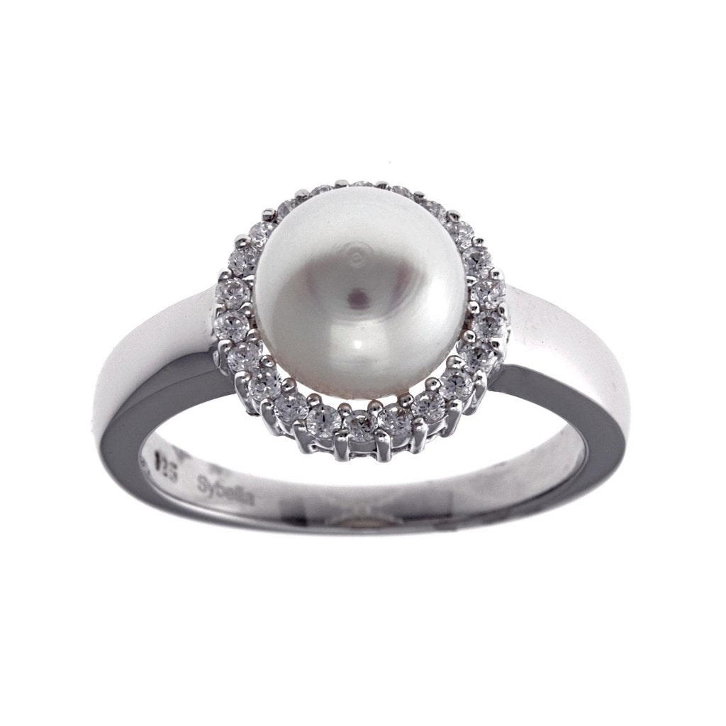 Silver Cubic Zirconia Pearl Ring