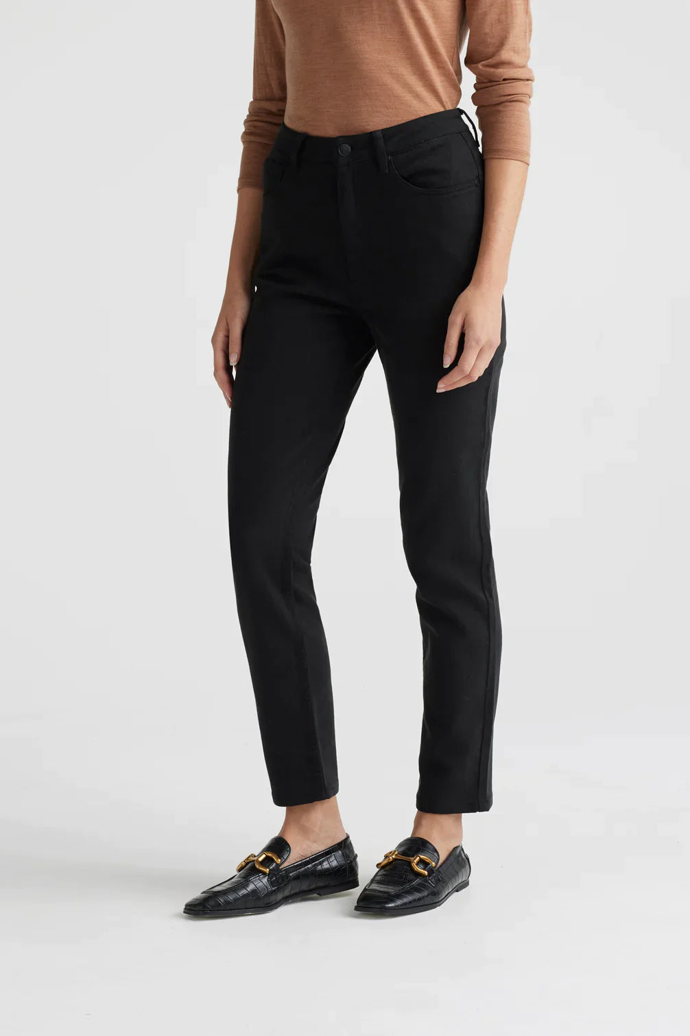Toorallie High Rise Slim Leg Wool Denim Jean