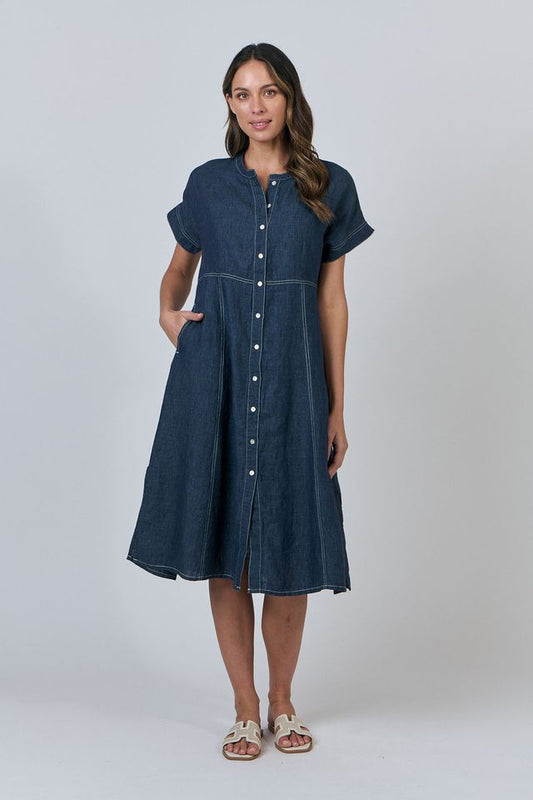 Topstitch Linen Dress