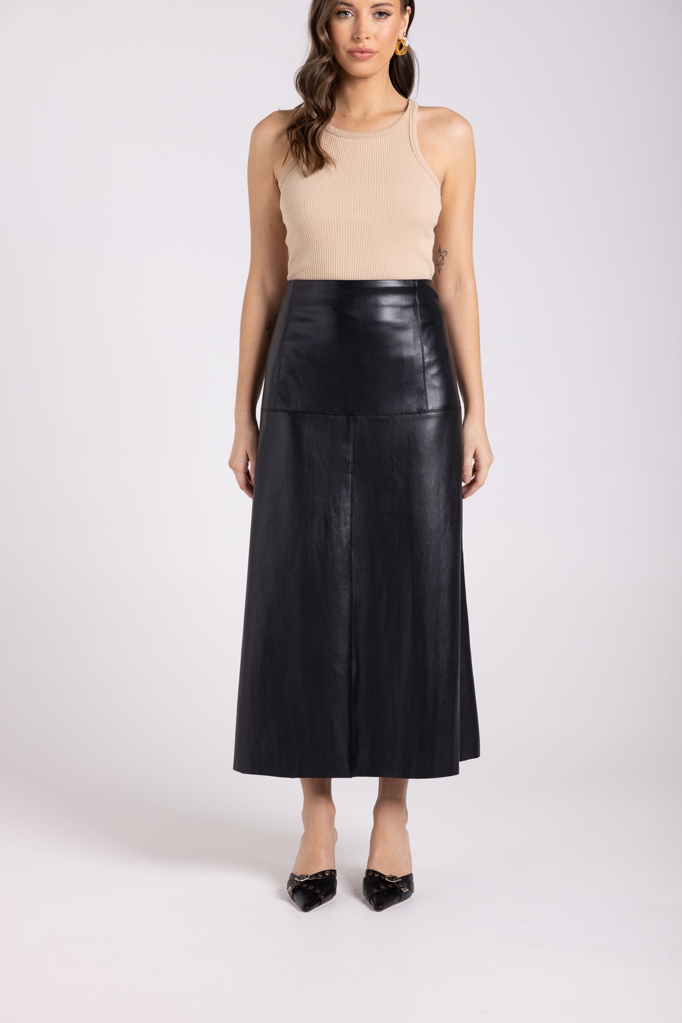 Faux Leather Midi Skirt