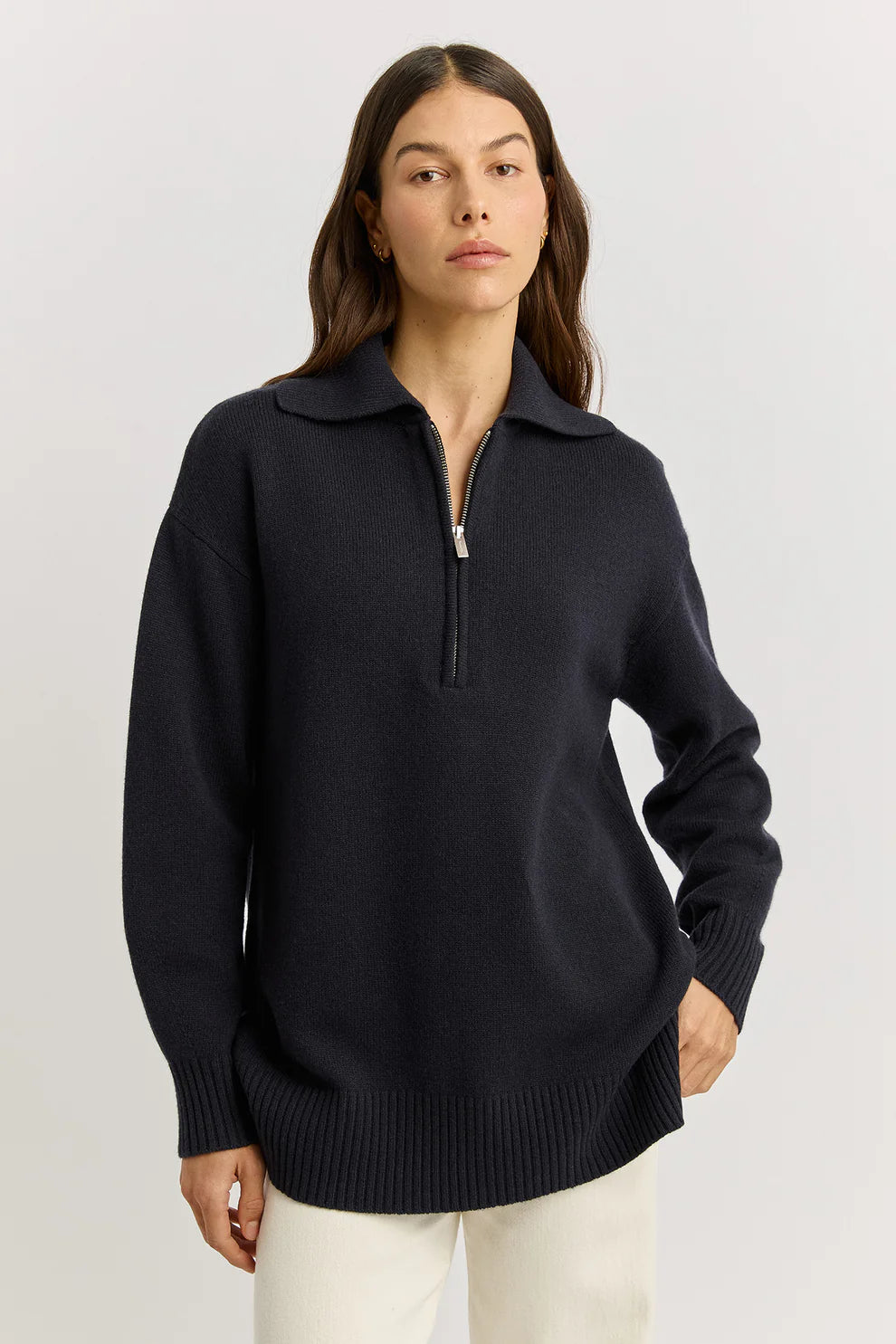 Relaxed Longline Zip Polo