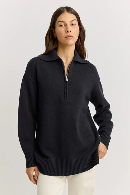Relaxed Longline Zip Polo