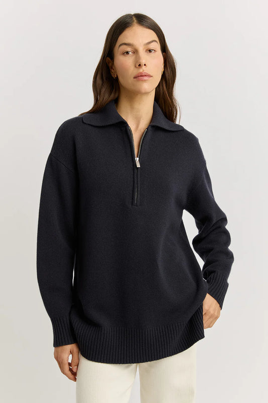 Relaxed Longline Zip Polo