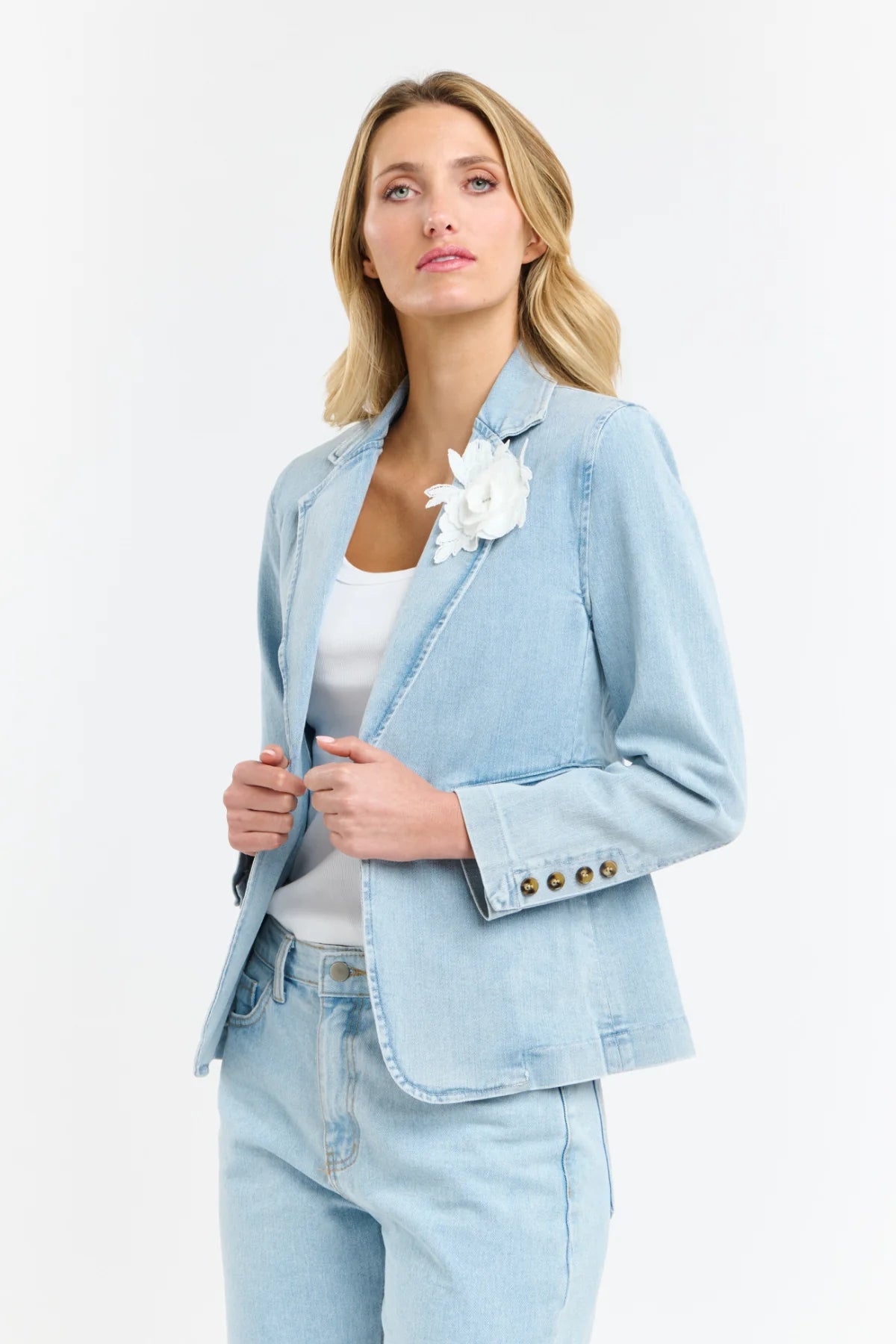 Denim Blazer Flower Brooch