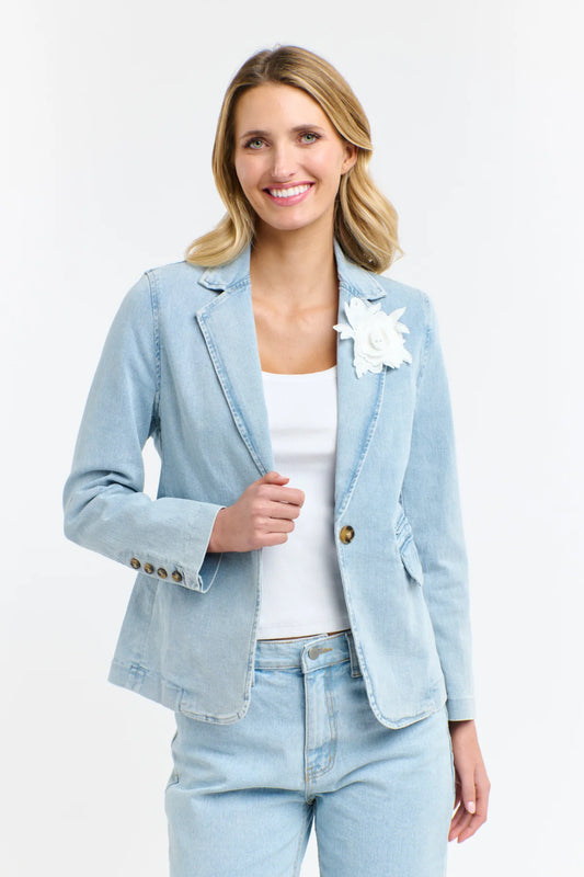 Denim Blazer Flower Brooch