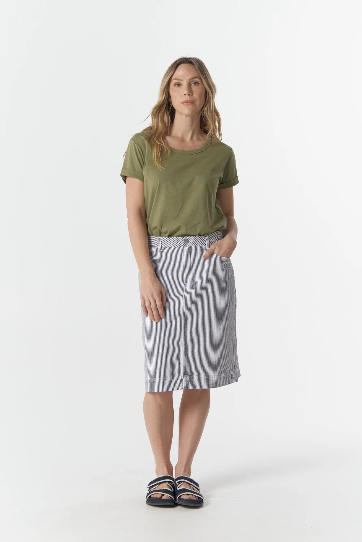 Stripe Knee Length Skirt