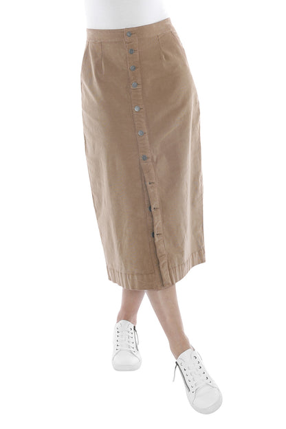 Cord Button Through Skirt