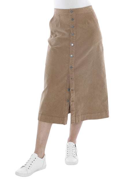Cord Button Through Skirt