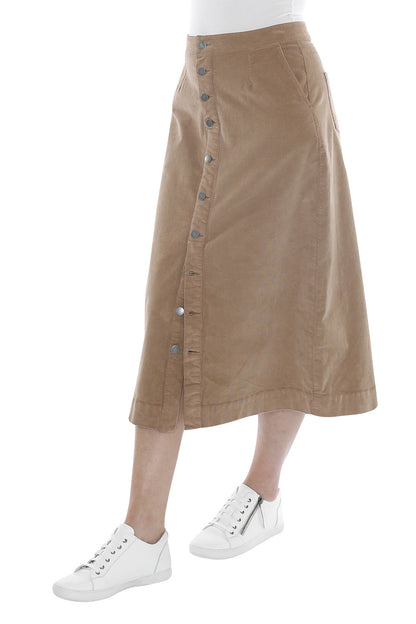 Cord Button Through Skirt