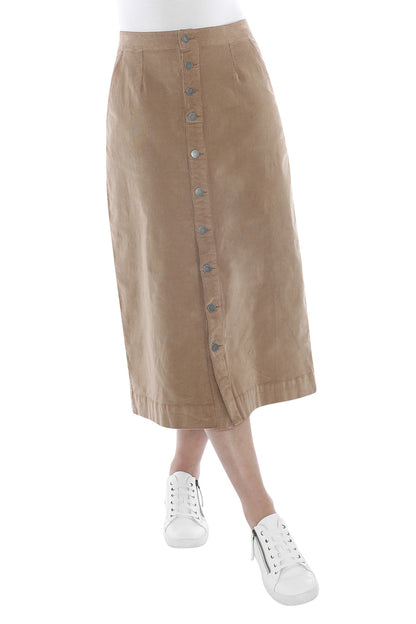 Cord Button Through Skirt