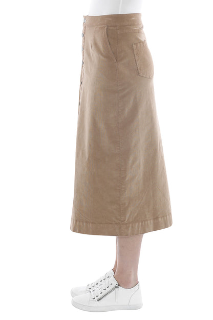 Cord Button Through Skirt