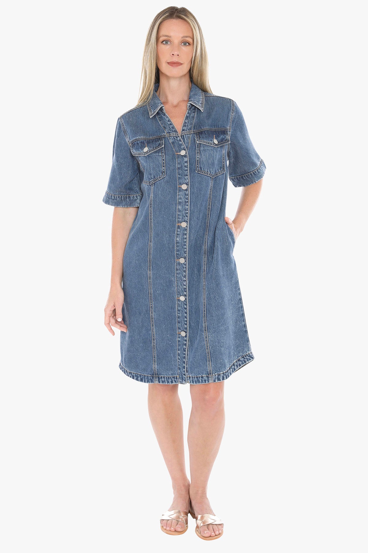 Soft Denim Short Sleeve Dress