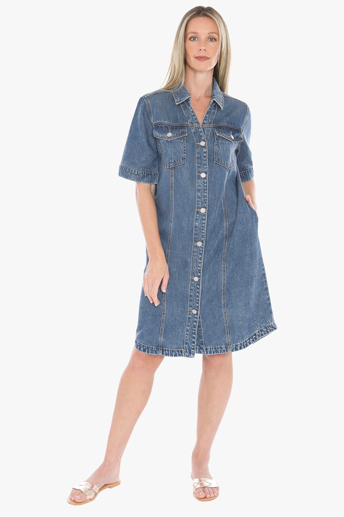 Soft Denim Short Sleeve Dress