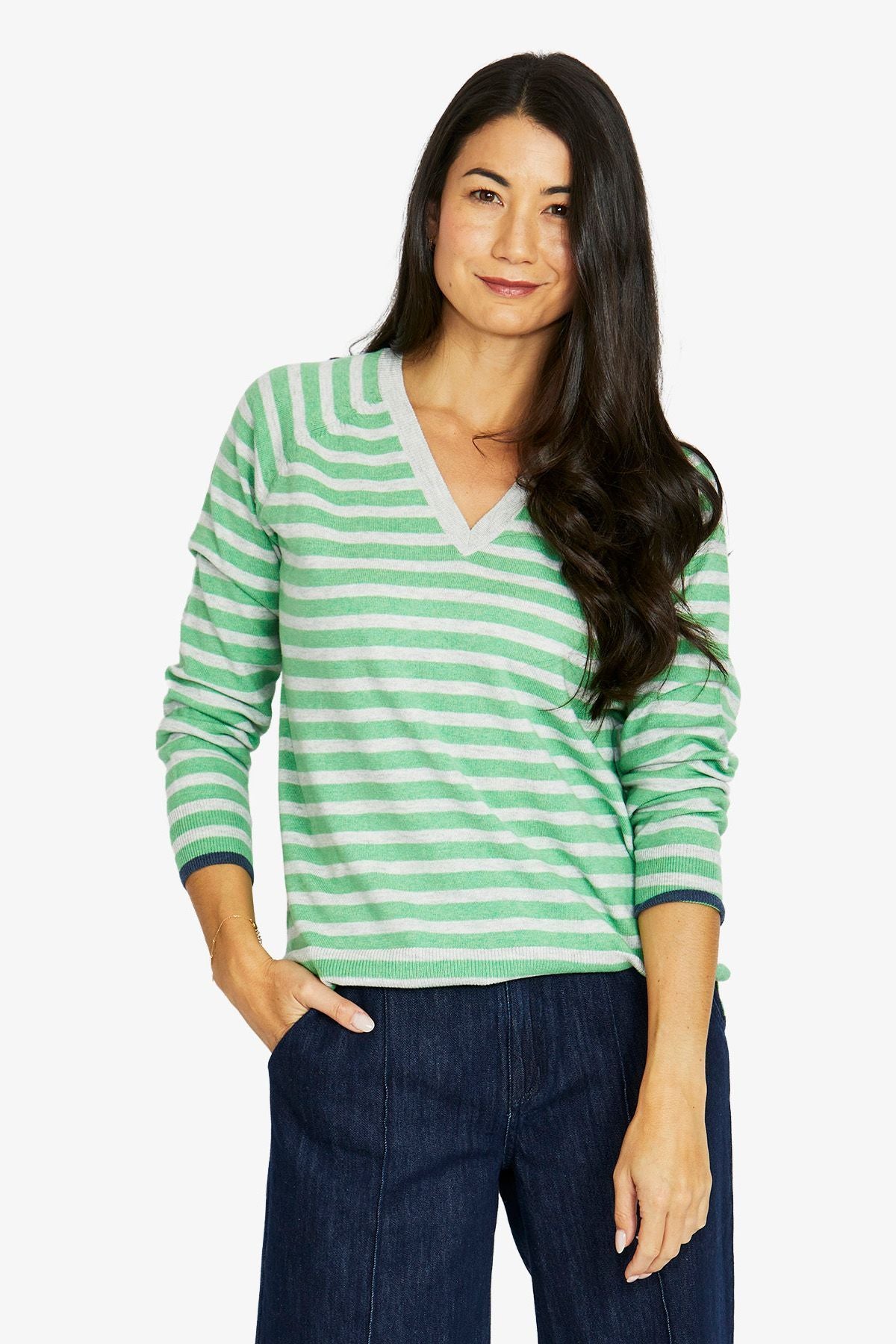 Duo Stripe V Neck