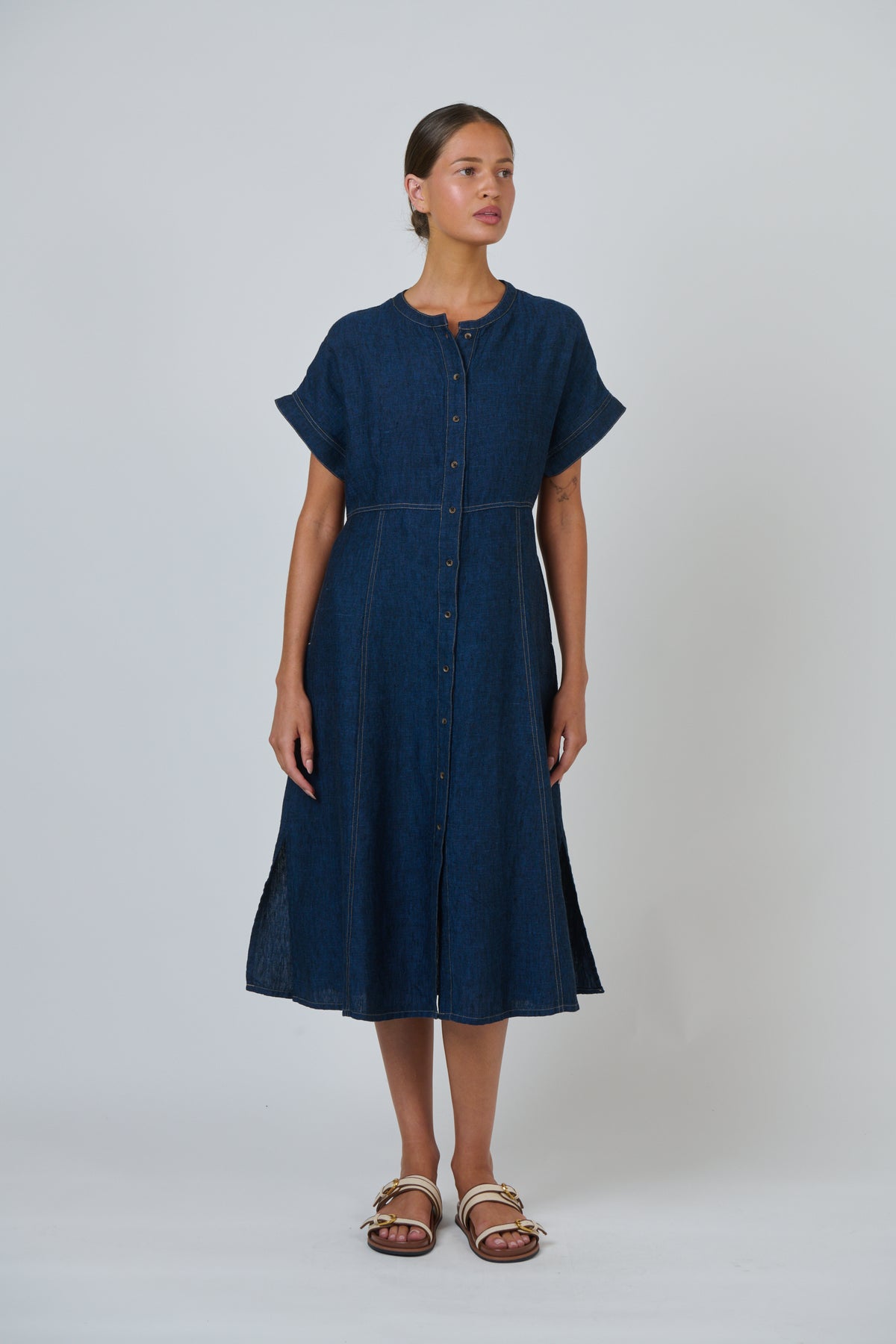 Topstitch Linen Dress