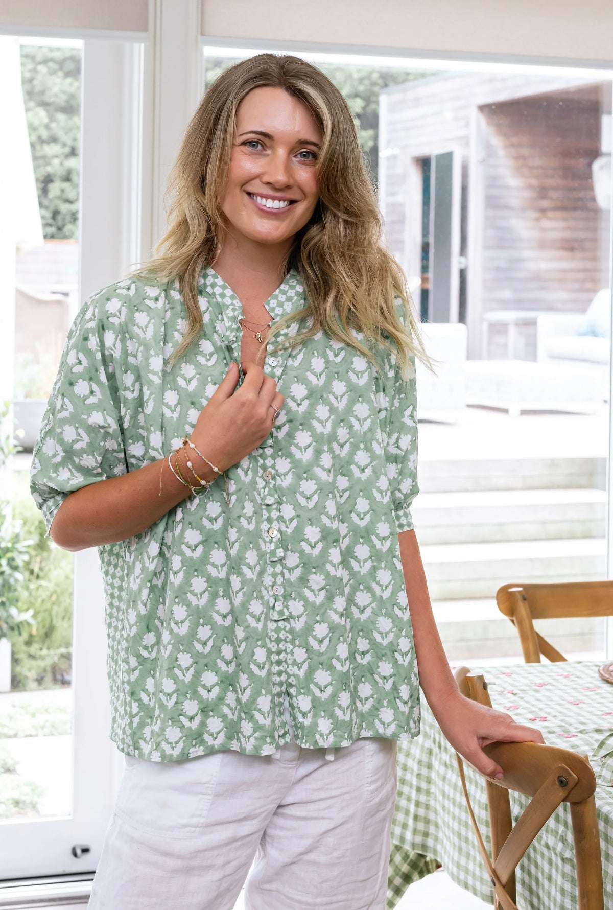 Folk Shadow Button Top