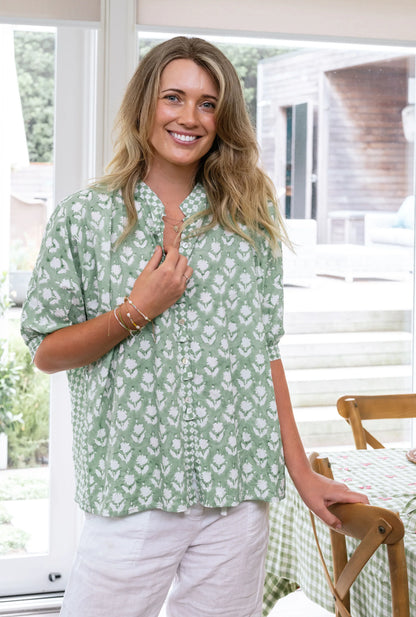 Folk Shadow Button Top