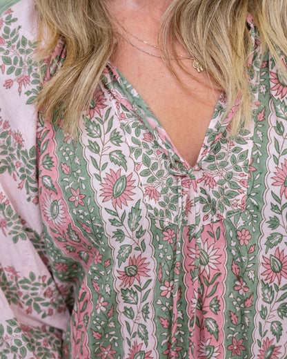 Folk Floral Stripe Midi Dress