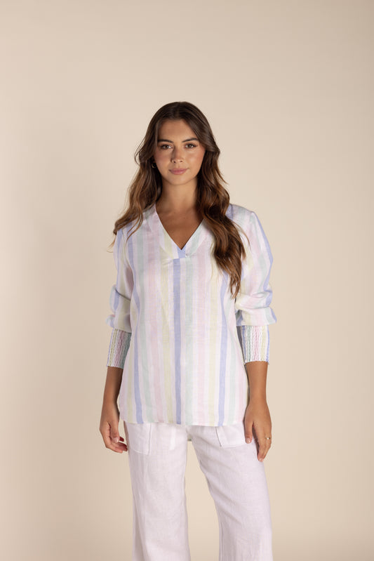 Stripe Shirred Cuff Top