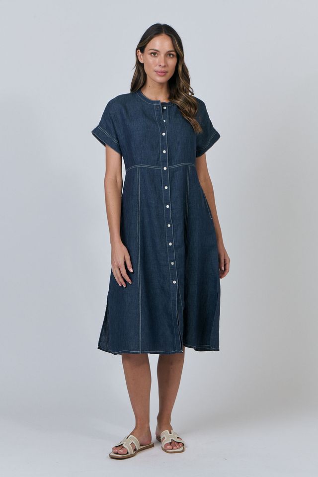 Topstitch Linen Dress
