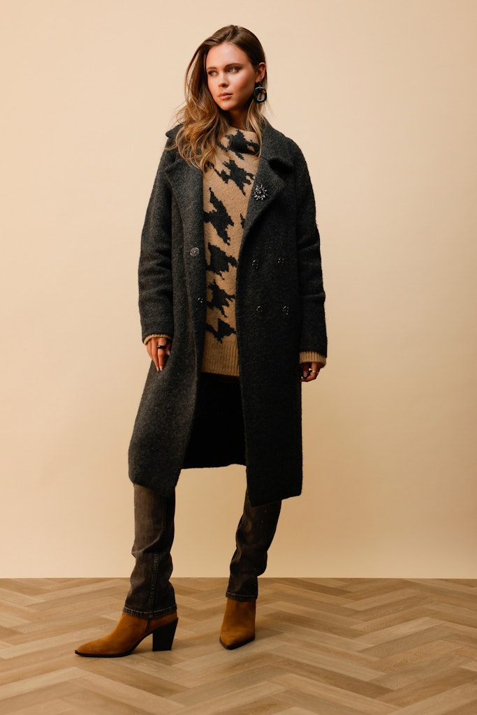 Knitted Coat Jacket + Brooch