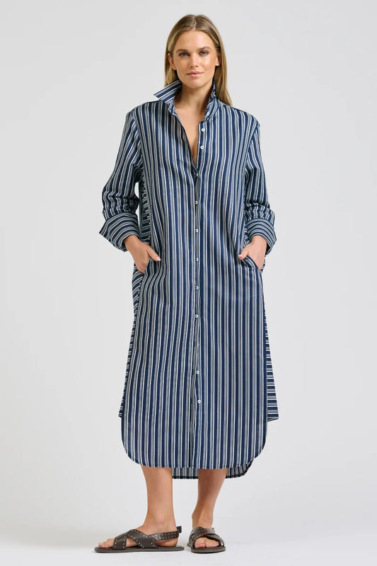 Andrea Shirt Dress Navy Stripe