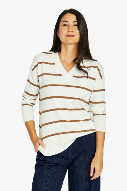 Stripe V Neck Pullover