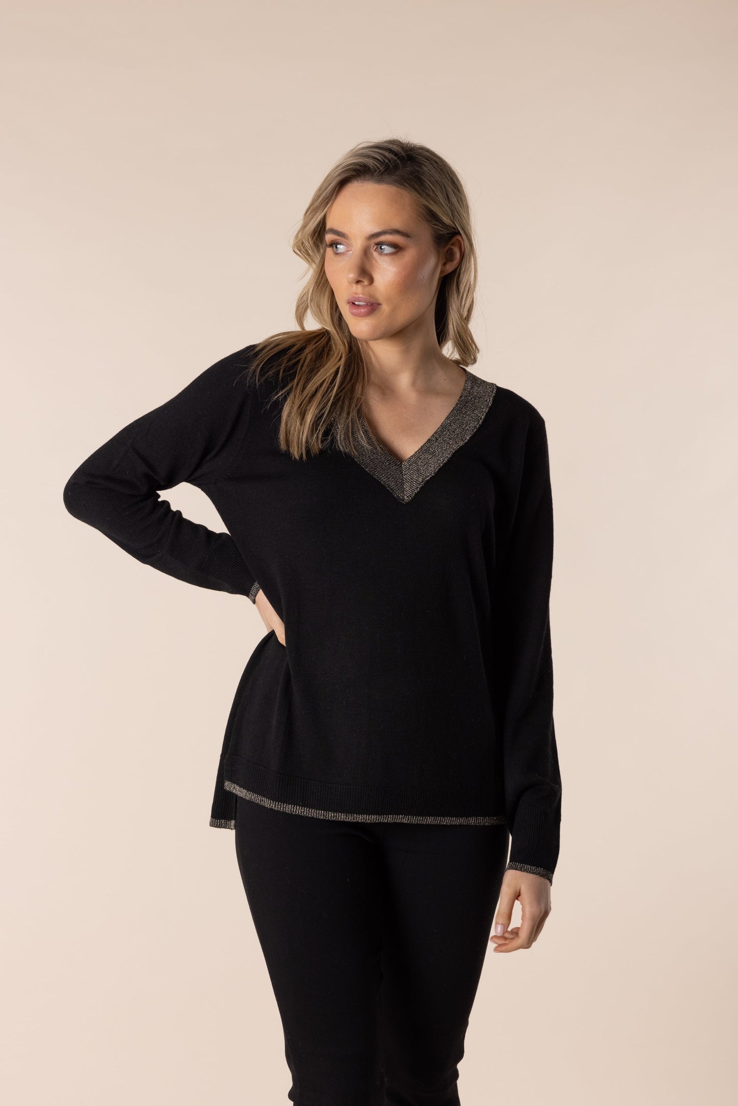 V Neck Gold Trim Knit