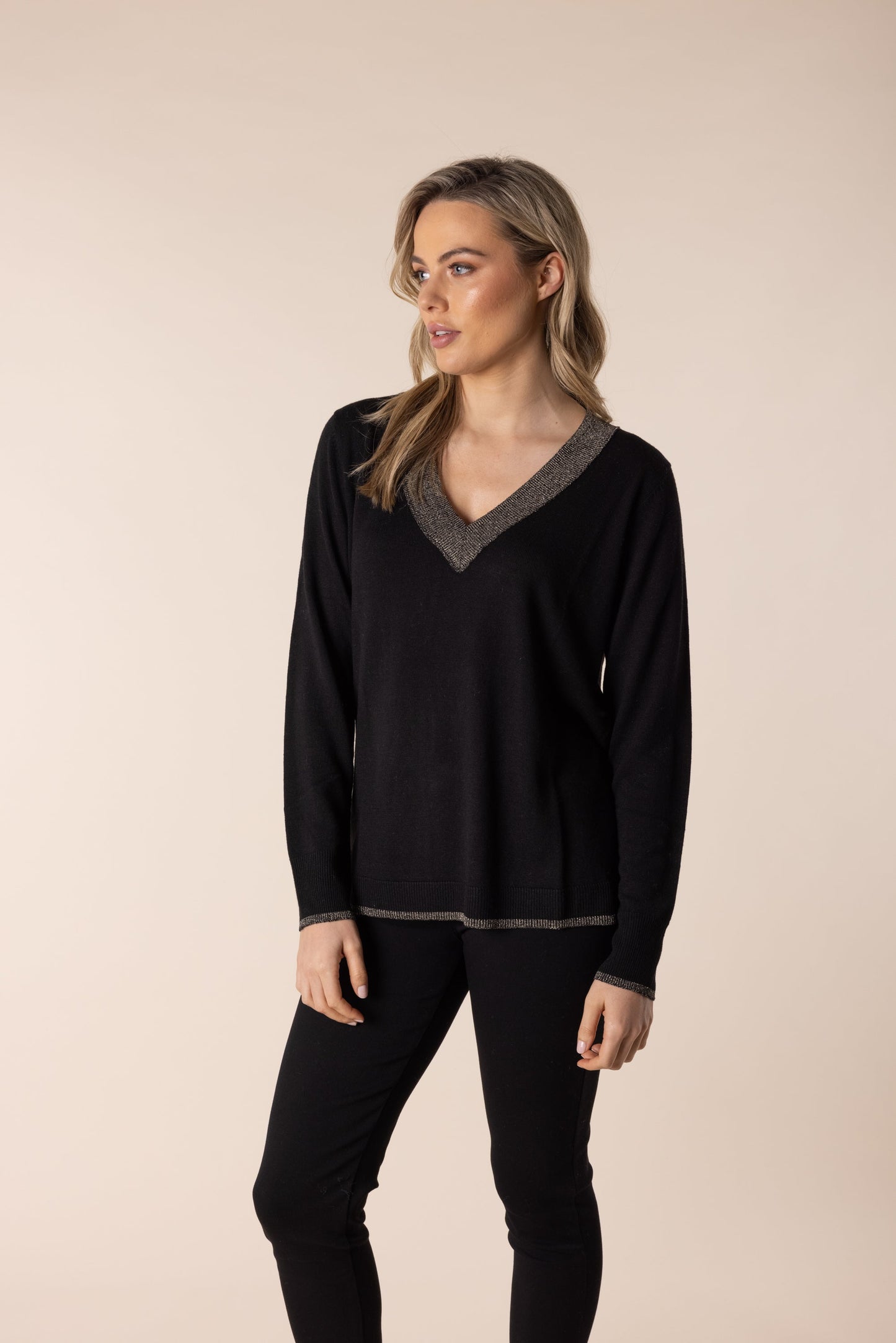 V Neck Gold Trim Knit