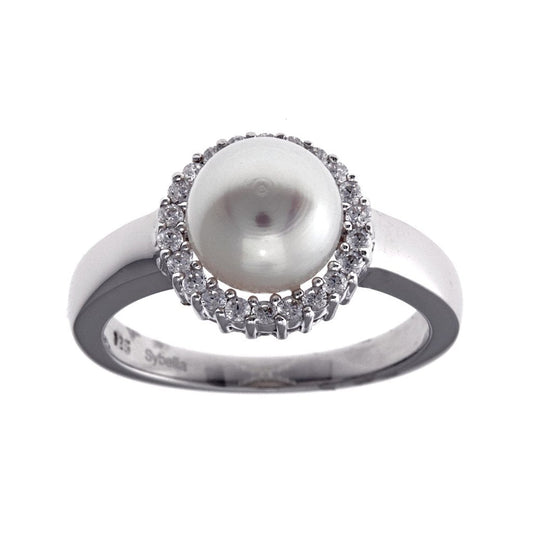 SILVER CUBIC ZIRCONIA PEARL RING