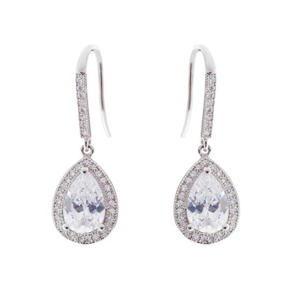 Rhodium Pear Cubic Zirconia Earring