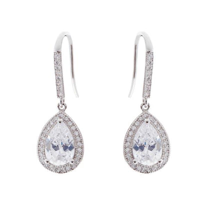 RHODIUM PEAR CUBIC ZIRCONIA EARRING