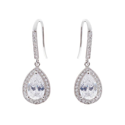 Rhodium Pear Cubic Zirconia Earring